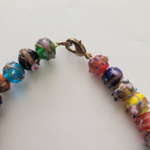 Vtg Wedding cake art glass Beaded Bracelet Statement Multicolor Venetian 7 1/4" - Picture 8 of 13